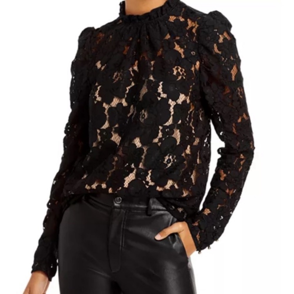 Wayf black lace long sleeve top with detachable underlining. Small